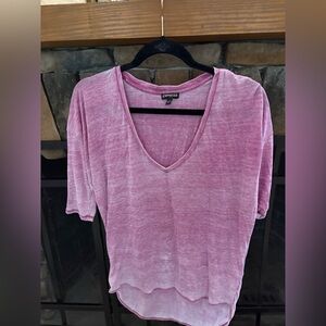 Express Pink 3/4 Sleeve V-Neck T-Shirt